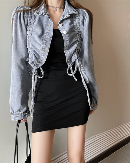 Damska kurtka jeansowa krótka ze ściągaczami