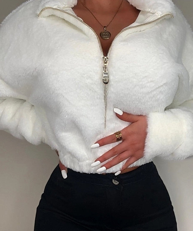 Damska bluza crop ze stójką z przyjemnego materiału