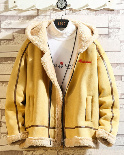 Męska kurtka zimowa z kapturem ocieplana kożuszkiem