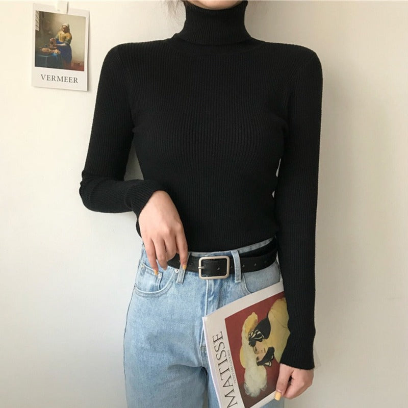 Damski sweter prążkowany z golfem