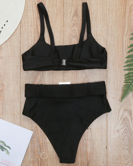 Damski dwuczęściowy strój kąpielowy bikini z wysokim stanem i paskiem
