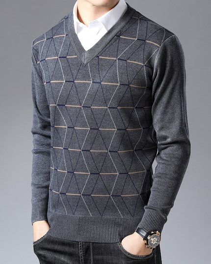 Męski sweter z dekoltem w serek we wzorki