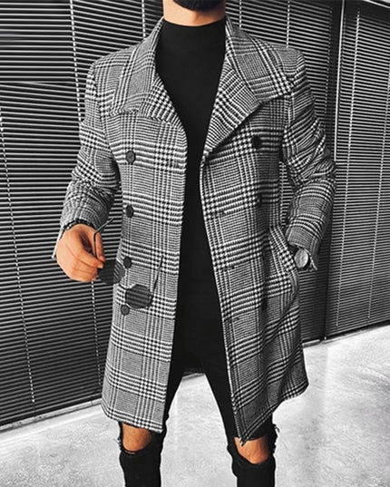 Męski płaszcz w kratkę czterorzędowy