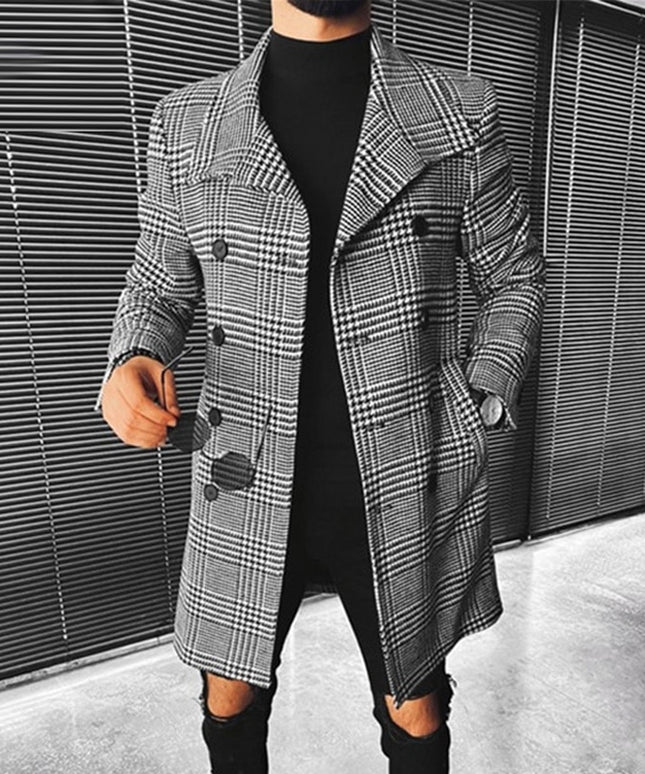 Męski płaszcz w kratkę czterorzędowy