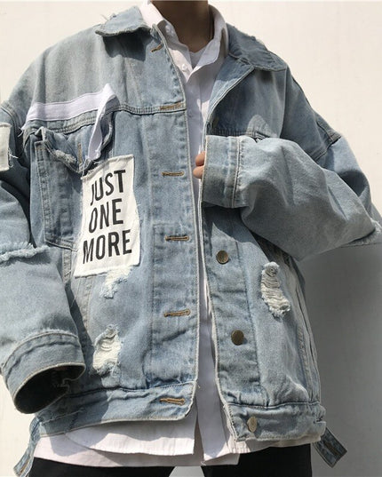 Męska kurtka jeansowa oversize z przetarciami