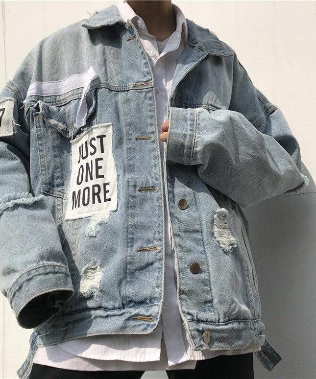 Męska kurtka jeansowa oversize z przetarciami