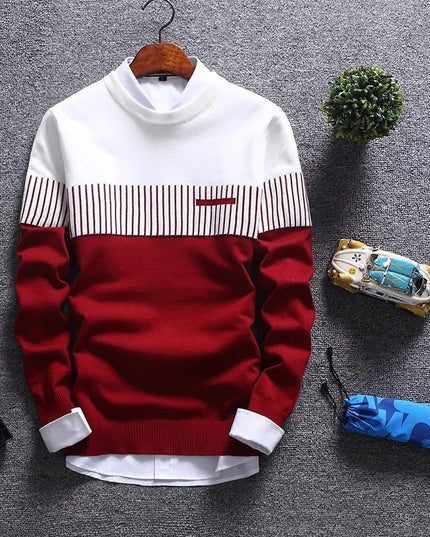 Męski sweter z dekoltem w łódkę dwukolorowy