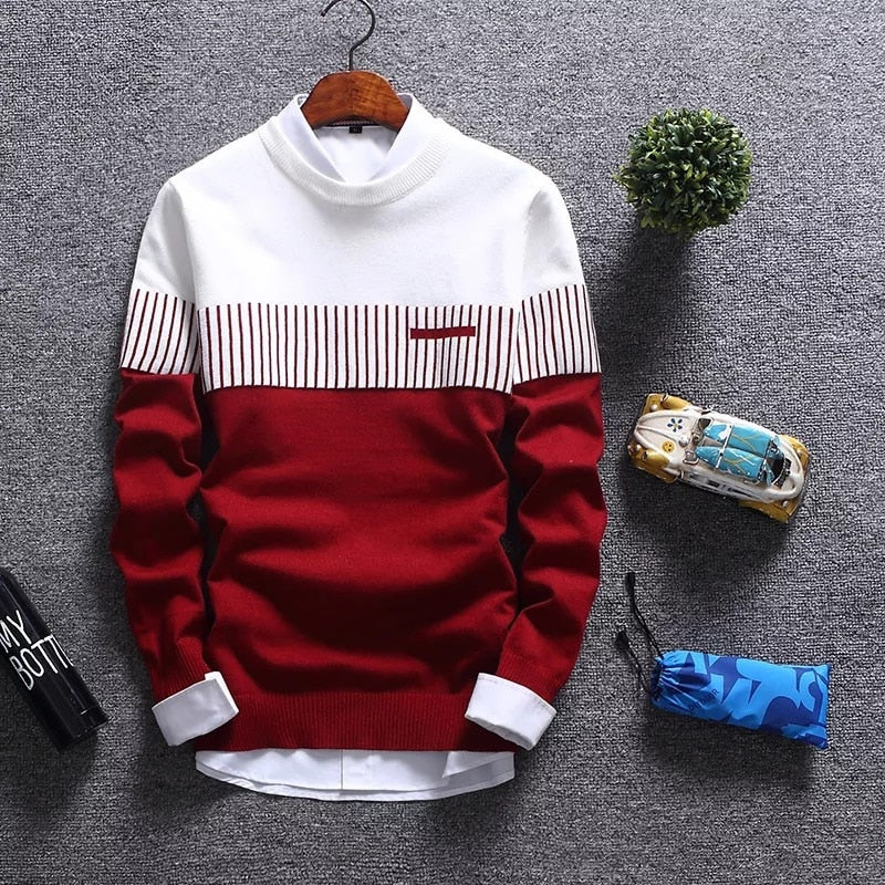 Męski sweter z dekoltem w łódkę dwukolorowy