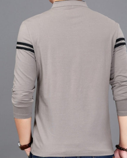 Męska koszulka z długim rękawem typu polo ze stójką