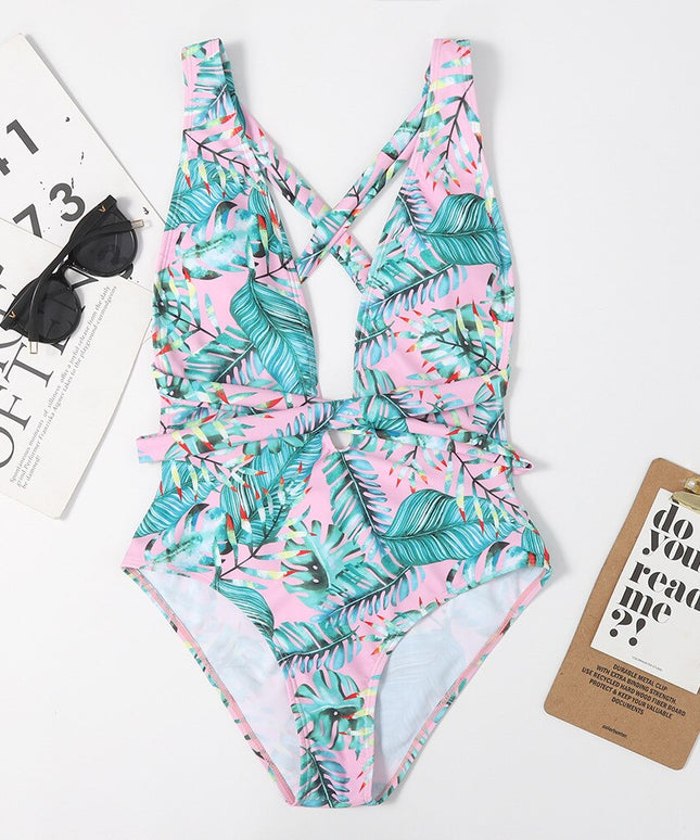 Jednoczęściowy strój kąpielowy monokini z paskiem w talii