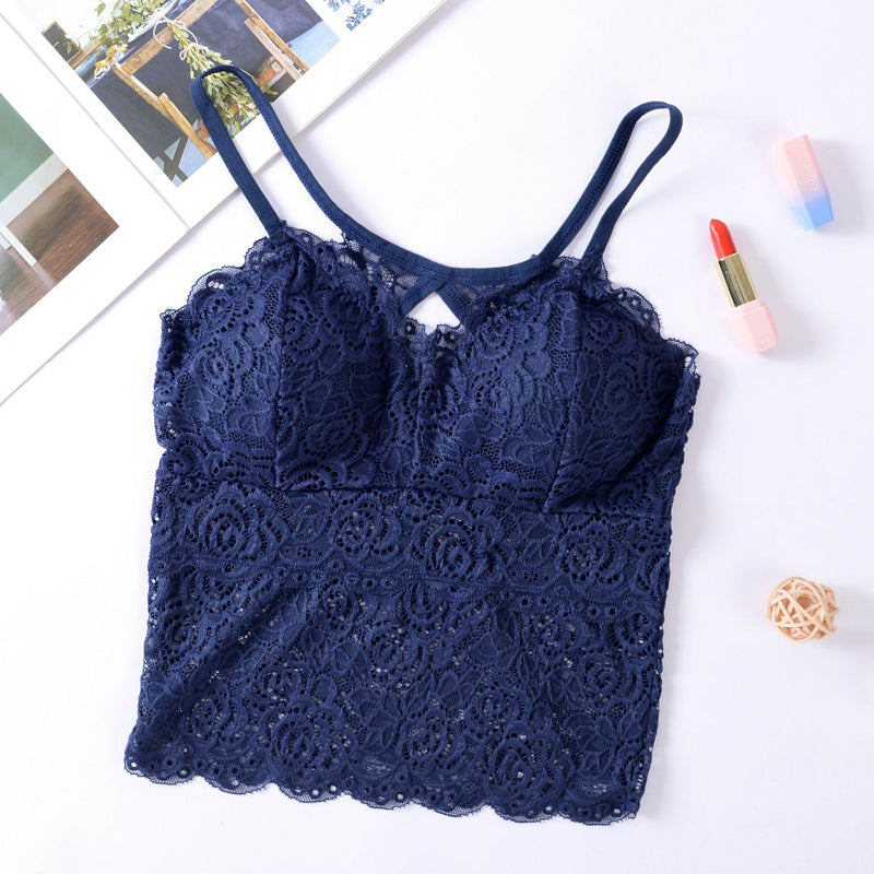 Damski crop top koronkowy na ramiączkach