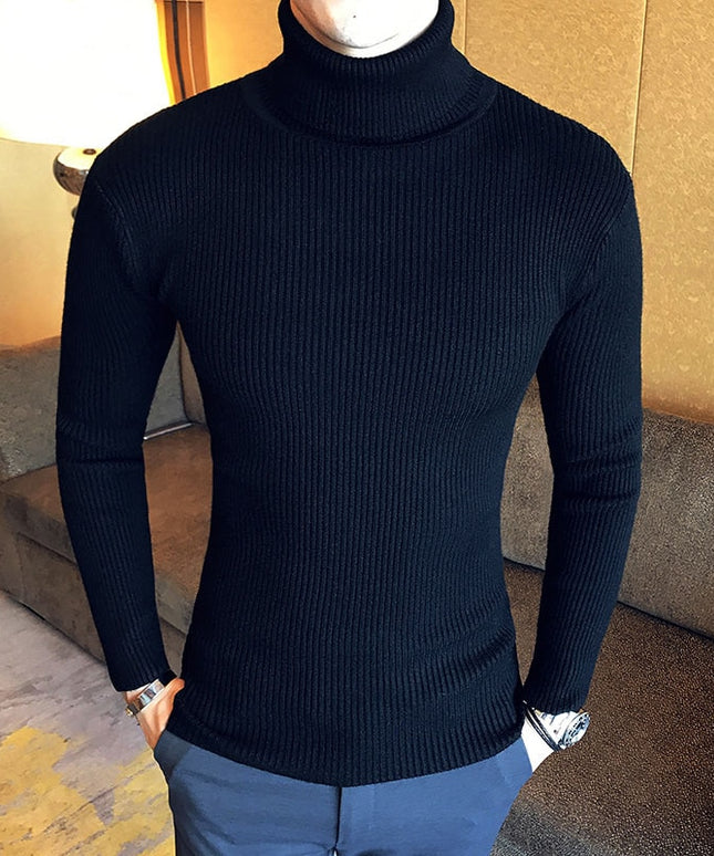 Męski sweter typu golf z prążkowanej tkaniny