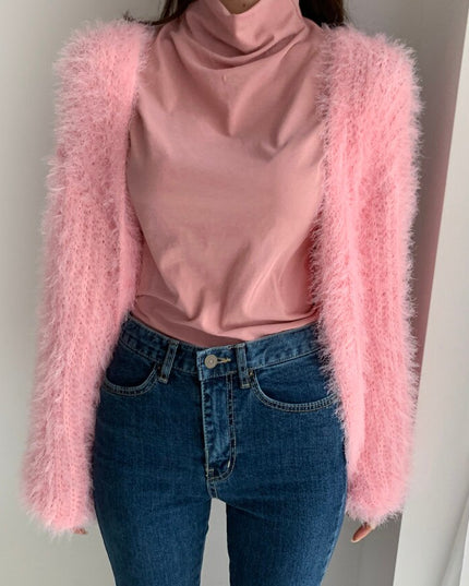 Damski sweter typu kardigan futrzany