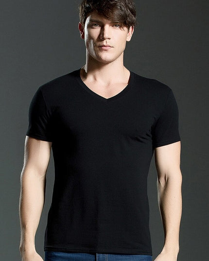 Męski T-shirt klasyczny z dekoltem V