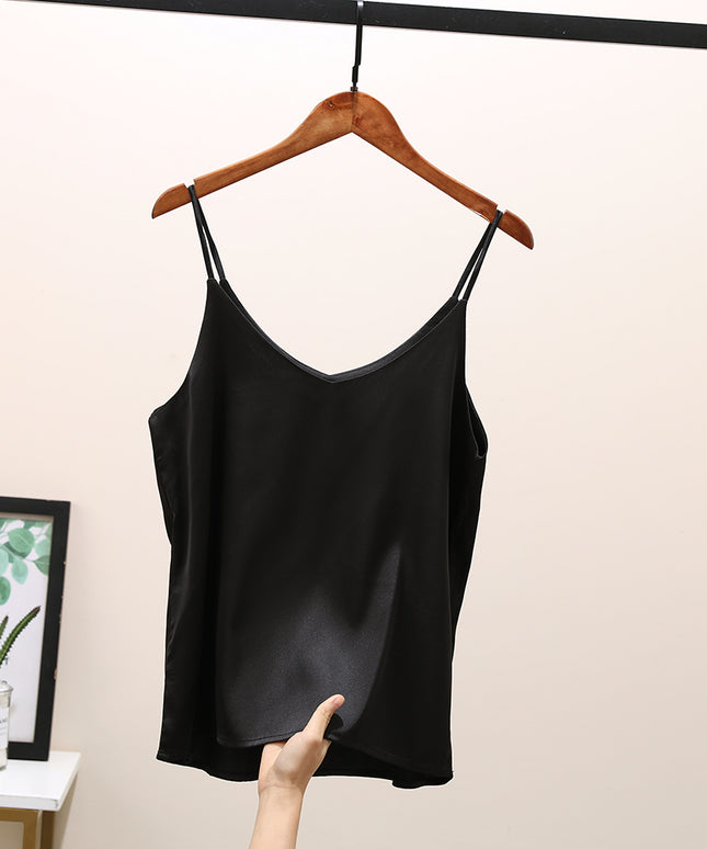 Damski top z satynowej tkaniny na cienkich ramiączkach