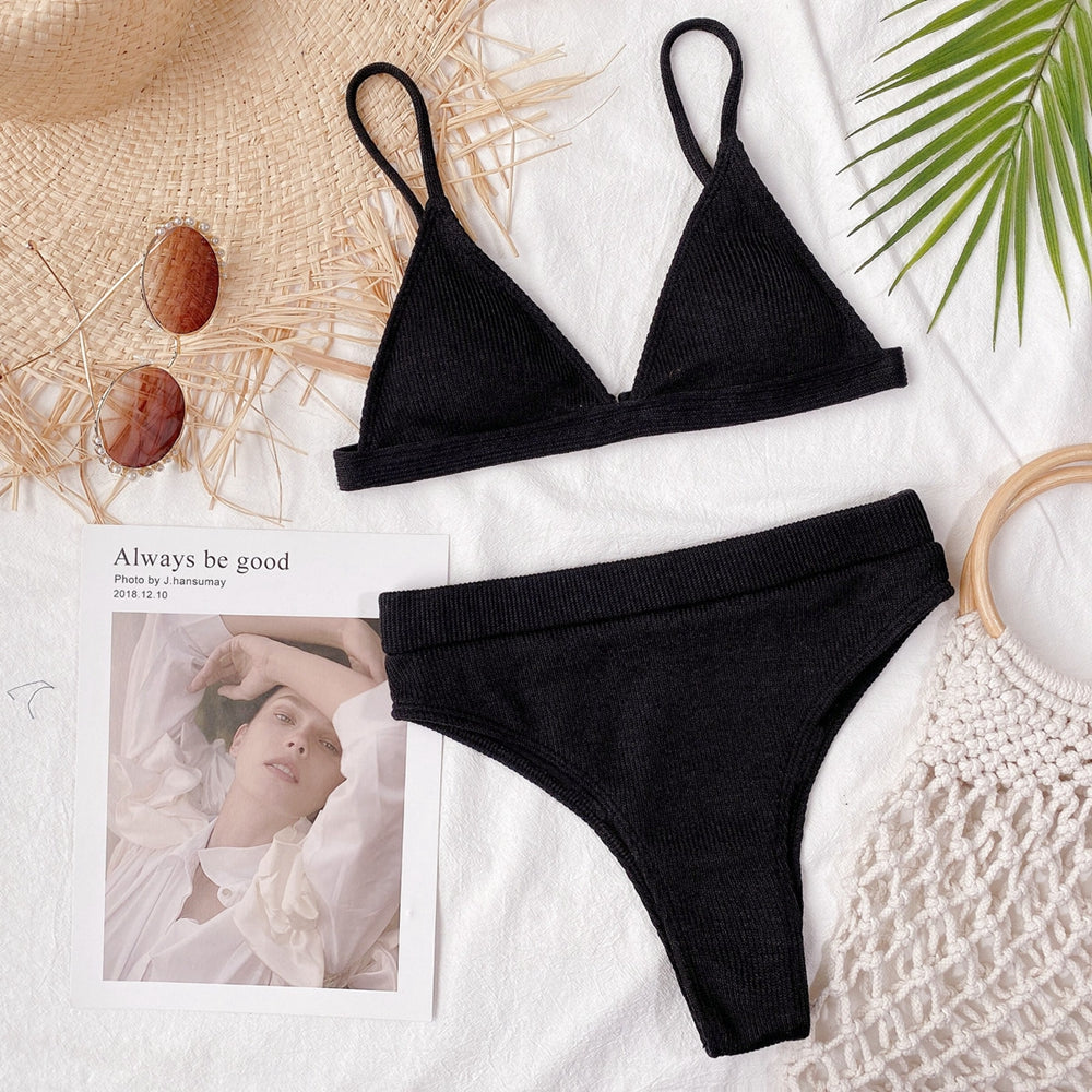 Damski dwuczęściowy strój kąpielowy bikini z wysokim stanem