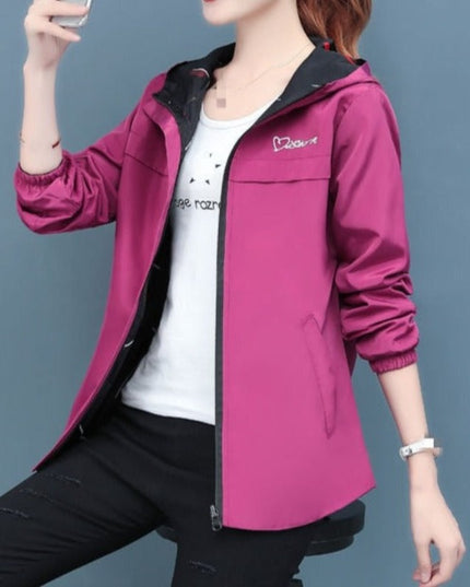 Damska kurtka przejściowa przeciwdeszczowa dwustronna z kapturem