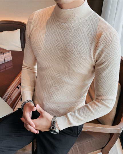 Męski sweter z półgolfem z fakturowanej tkaniny