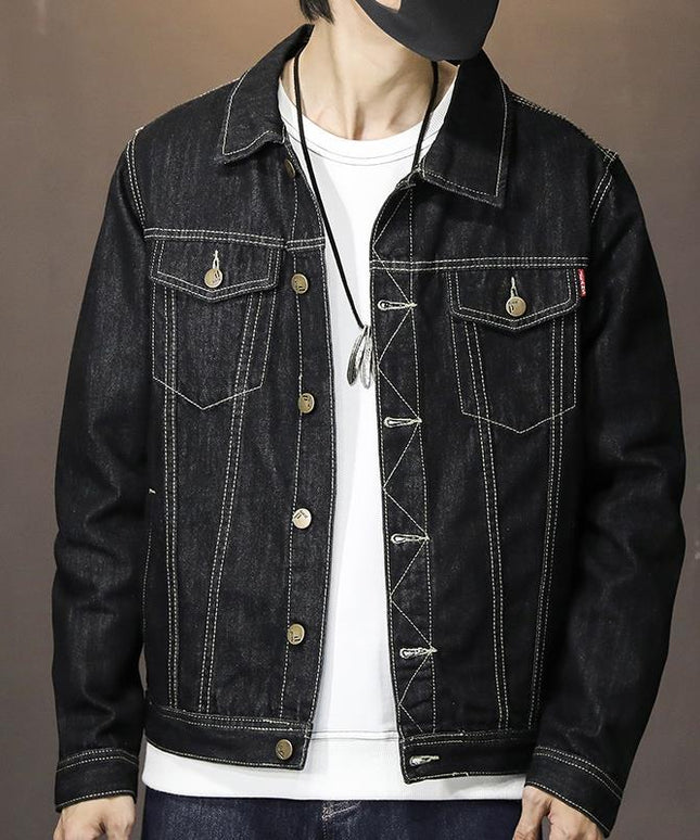 Męska kurtka jeansowa z kontrastowymi przeszyciami