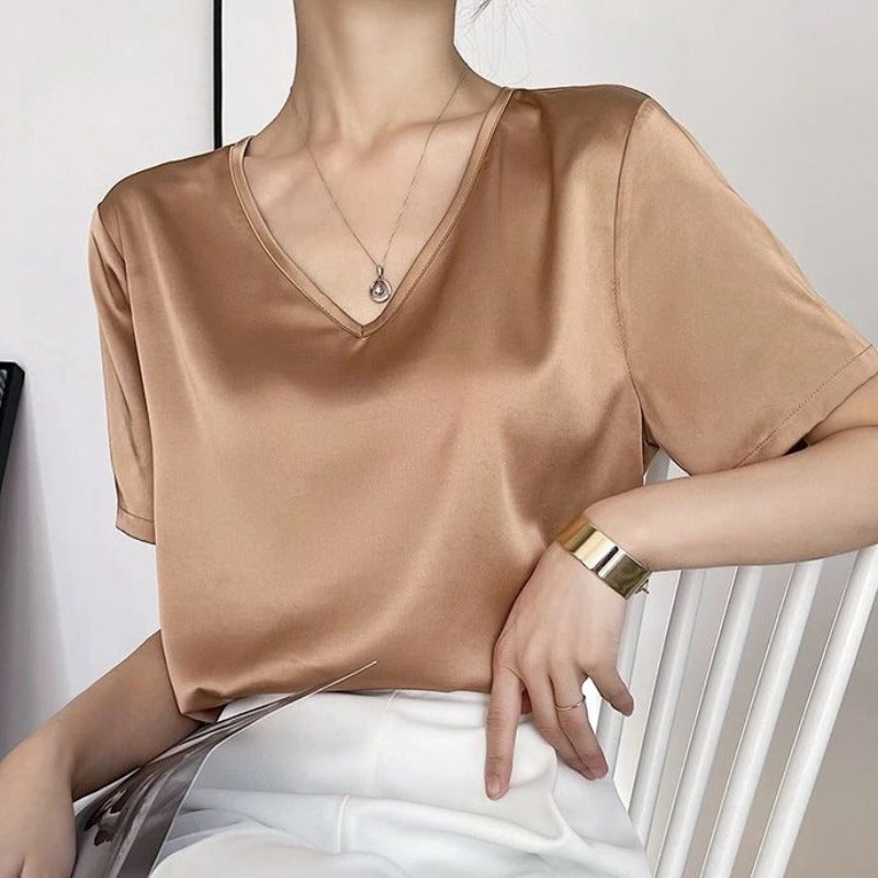 Damski T-shirt z satynowej tkaniny