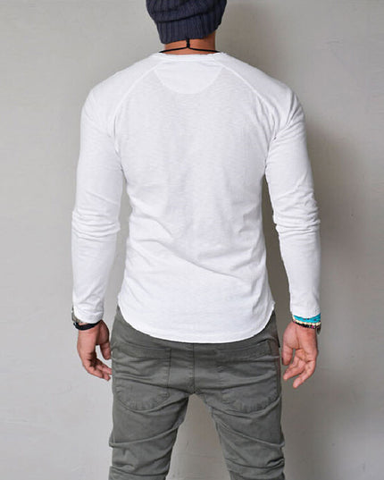 Męska koszulka z długim rękawem dopasowana z guzikami