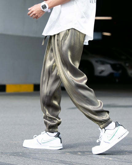 Męskie spodnie treningowe z połyskującej tkaniny