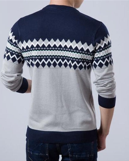 Męski sweter z dekoltem w łódkę w azteckie wzory