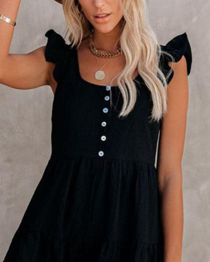 Sukienka mini zwiewna na ramiączkach zapinana na guziki