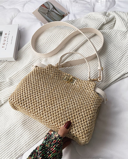 Torba plażowa słomkowa z kolorowym paskiem