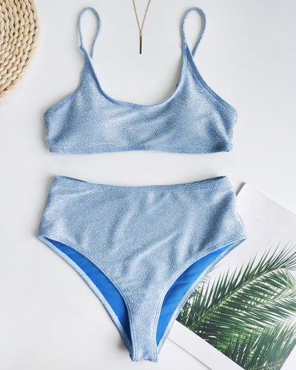Damski dwuczęściowy strój kąpielowy bikini z błyszczącego materiału