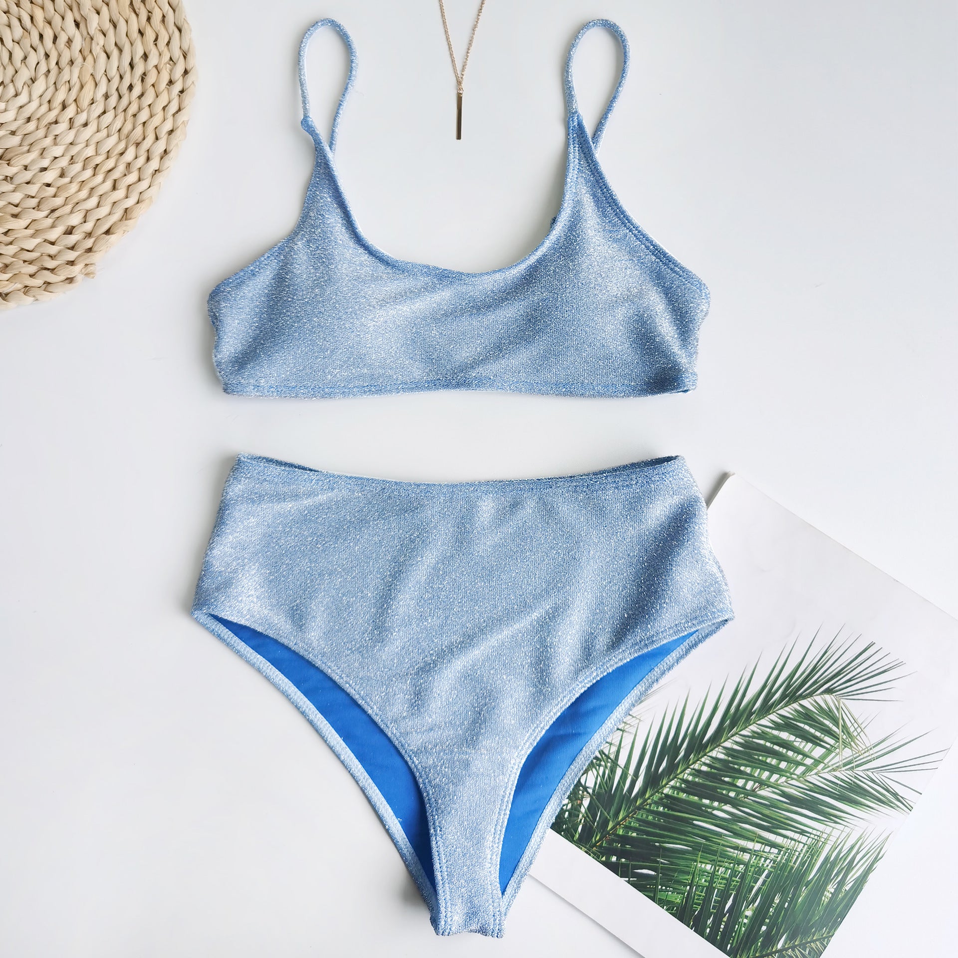 Damski dwuczęściowy strój kąpielowy bikini z błyszczącego materiału