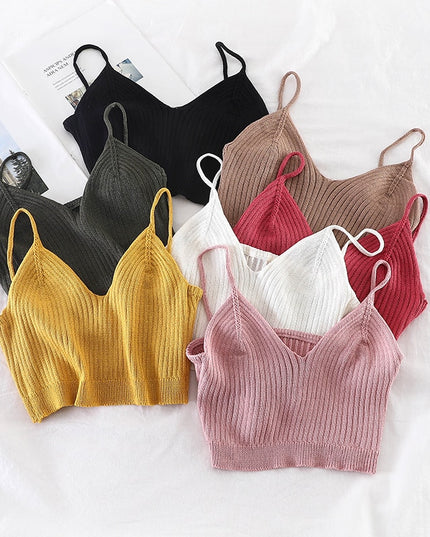 Damski crop top dzianinowy na ramiączkach