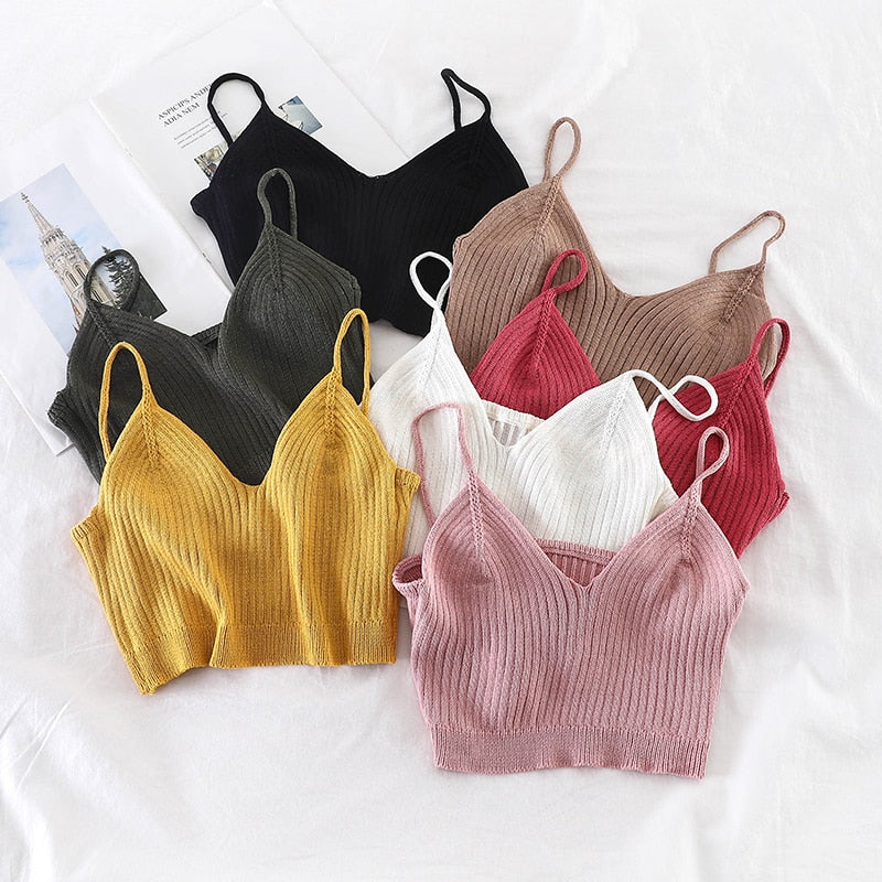 Damski crop top dzianinowy na ramiączkach