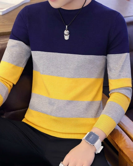 Męski sweter z dekoltem w łódkę trzykolorowy