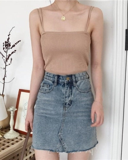 Damski prosty top na podwójnych ramiączkach w prążki