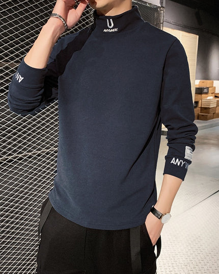 Męska koszulka z długim rękawem o prostym kroju z golfem