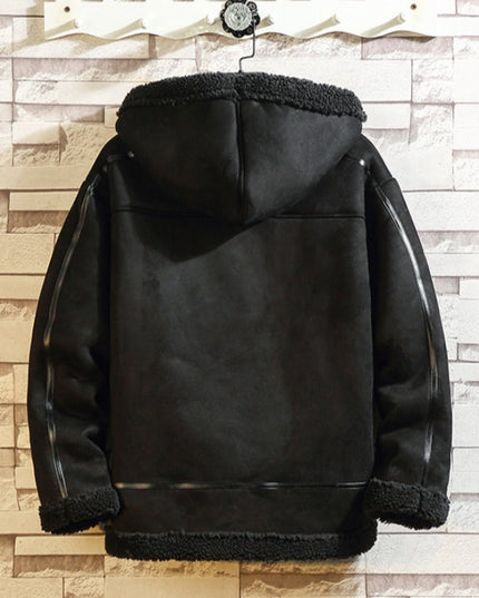 Męska kurtka zimowa z kapturem ocieplana kożuszkiem