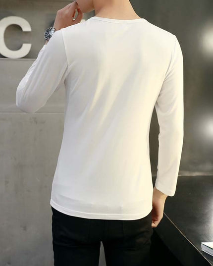 Męska koszulka z długim rękawem dopasowana z okrągłym dekoltem