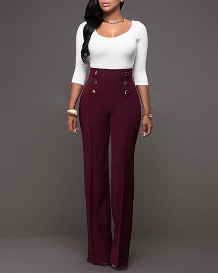 Damskie spodnie chinosy z guzikami i wysokim stanem