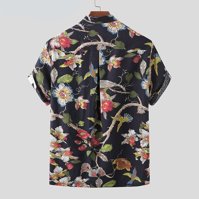 Męska koszulka polo w kwiaty ze stójką