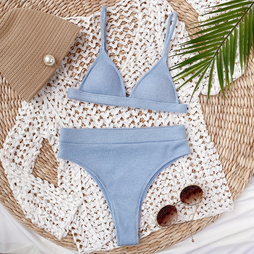 Damski dwuczęściowy strój kąpielowy bikini z wysokim stanem