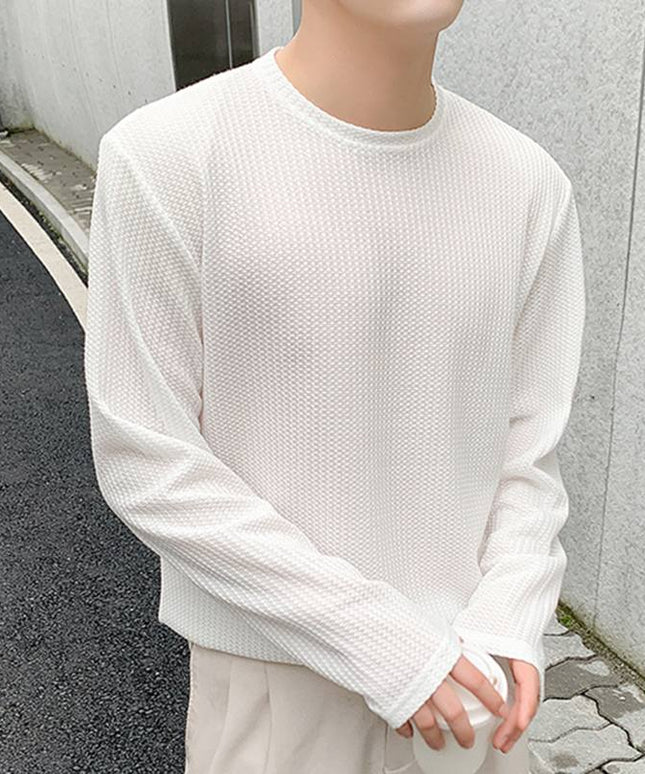 Męska koszulka z długim rękawem teksturowana o luźnym kroju