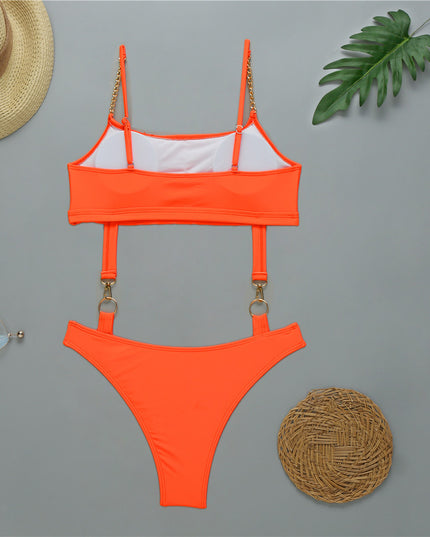 Jednoczęściowy strój kąpielowy monokini z ozdobnymi ramiączkami z łańcuszka