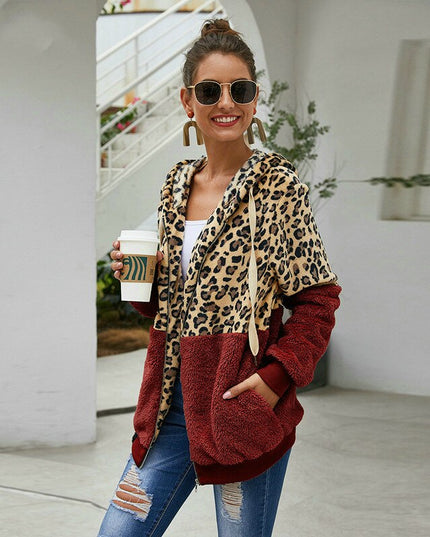 Damska bluza polarowa rozpinana z kapturem w panterkę