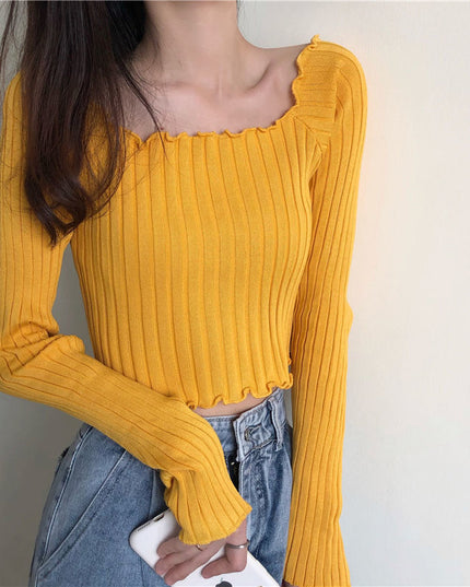 Damska koszulka z długim rękawem z prążkowanego materiału