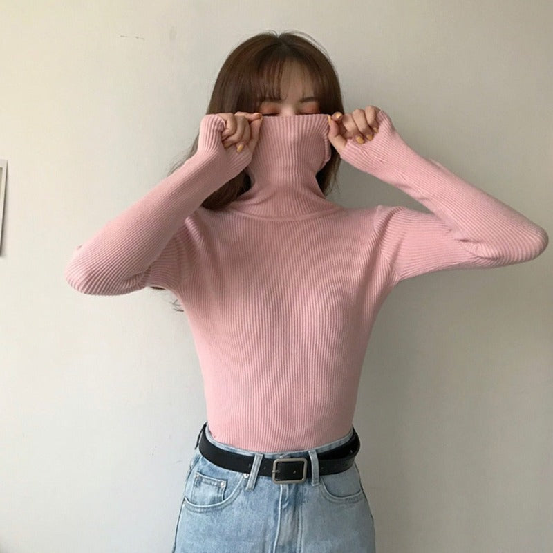 Damski sweter prążkowany z golfem