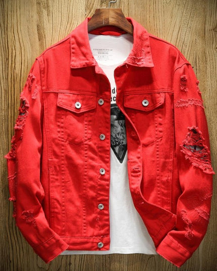 Męska kurtka jeansowa klasyczna z przetarciami