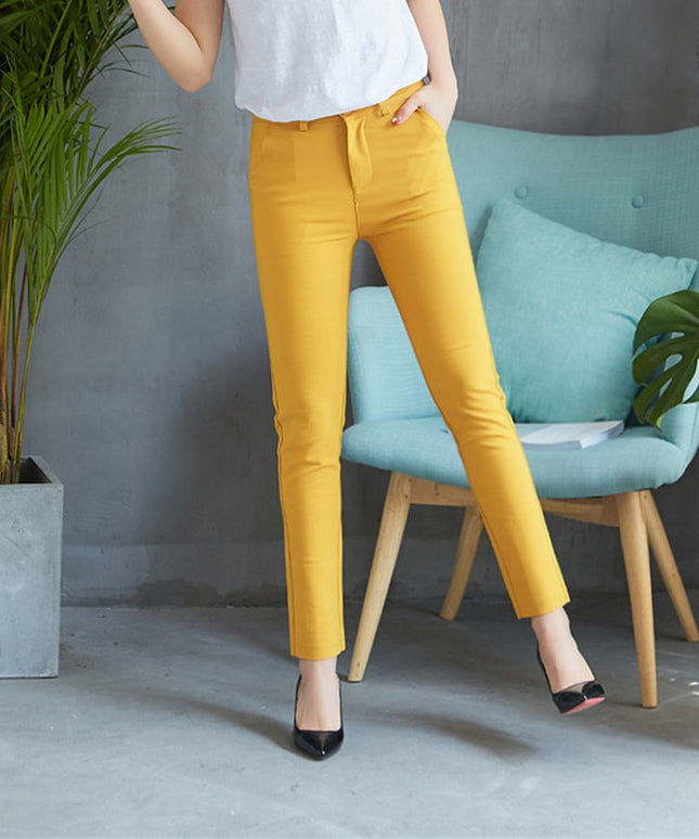 Damskie spodnie chinosy bawełniane z wysokim stanem