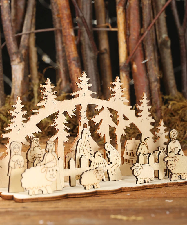 Świąteczna figurka drewniana w kształcie szopki