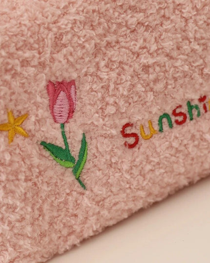 Kosmetyczka pluszowa z napisem i nadrukiem